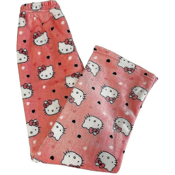 Hello Kitty flannelpyjamas til kvinder, hyggelige bløde hjemmebukser, varmt nattøj Hello Kitty M