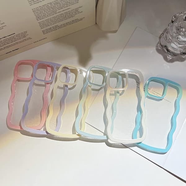 【03】Compatible with iPhone 11 Case, Wavy Frame Clear Case Compatible with Girls Women, Transparent Silicone Protective Phone Case - Light Blue