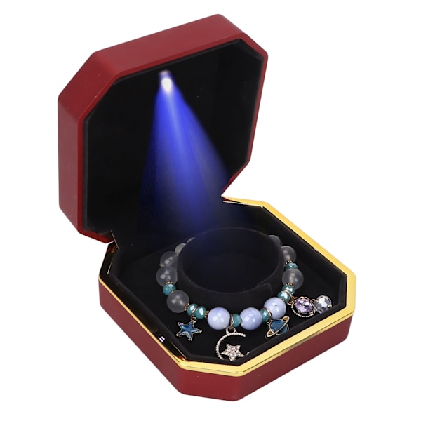 LED Armbånd Opbevaringsboks Bærbar Elegant Smykke Armbånd Display Case Organizer til Bryllupsforslag Rød