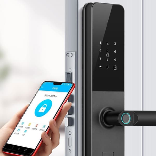 【03】WiFi Smart Biometrisk Dørlås til Yderdør, Nøglefrit Adgangssystem med Fingeraftrykslåsfunktion, Flere Døråbningsmetoder