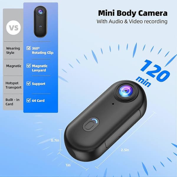 【03】2025 Seneste Model 64GB 4K HD Mini Kropskamera Tommelfingerstørrelse Bærbart Actionkamera