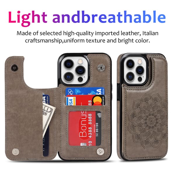 【03】til iPhone 17 Pro Max etui med kortholder, blomstermagnetknapper beskyttende pung etui til kvinder til iPhone 17 Pro Max, brun brw brwon iPhone 17 Pro Max