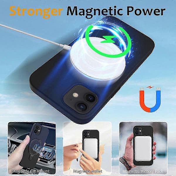 【03】Magnetic Case for iPhone 11 with Ring Stand PC+Silicone Drop-proof Phone Case Sti Style C
