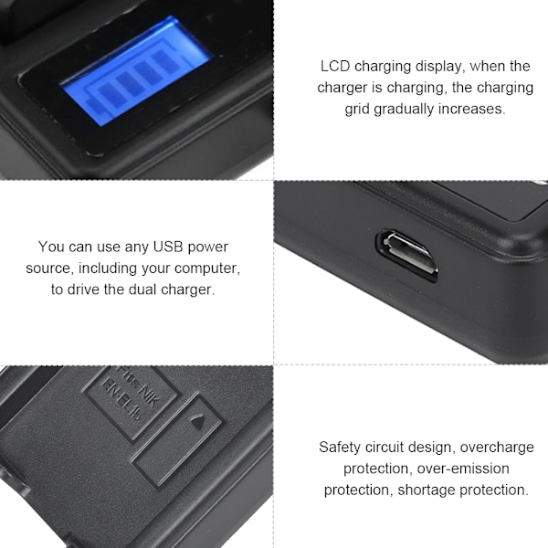 SEIVI EN EL15 Kamerabatterioplader LCD-opladningsdisplay til Nikon D800 D750 D7000 Enkelt Slot