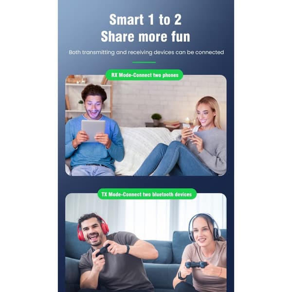Bluetooth-lähetin-vastaanotin, 2-in-1 V5.4 langaton sovitin, kaksoislinkki AptX Adaptive/Low Latency/HD Audio, Aux-sovitin