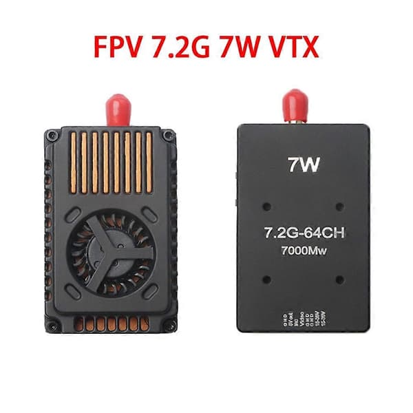 7.2G 7W VTX 64CH FPV Audio Video Transmitter 15V-36V 2-8S med køleplade og blæser til FPV RC Long Range Drone Musta