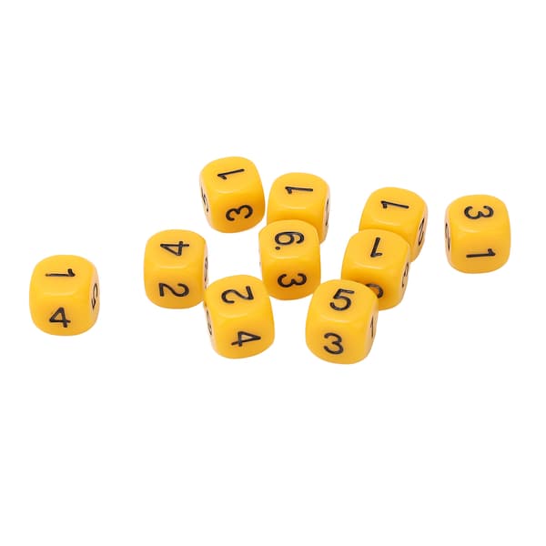 20 STK. 6-sided terninger med afrundede hjørner, terningesæt i plast til brætspil og undervisning, gul