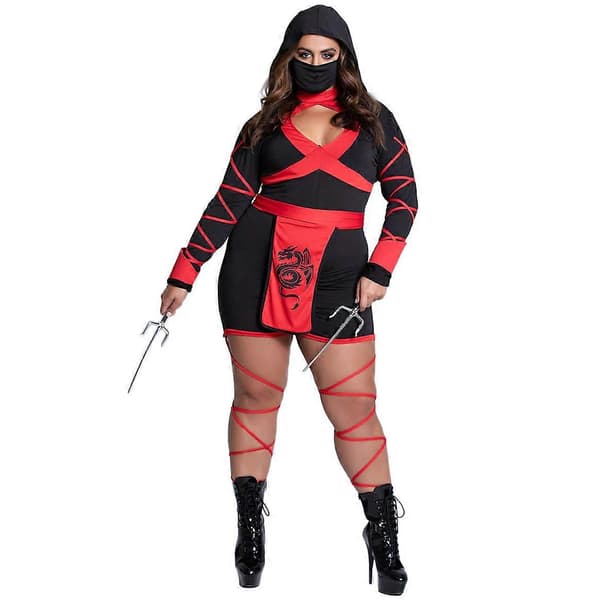 Halloween Dragon Ninja Cosplay Jumpsuit Dame Samurai Kostume Rød Og Blå Red M