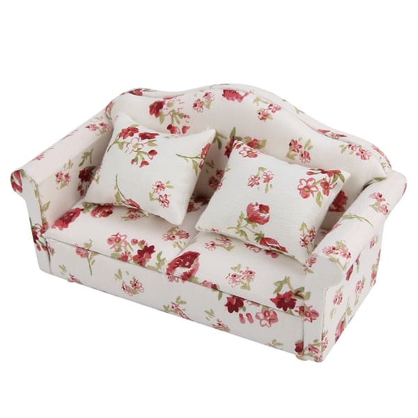 1/12 Skala Dukkehus Tilbehør Blomstermønster Mini Møbler Sofasæt Med Ryghynder (#1)