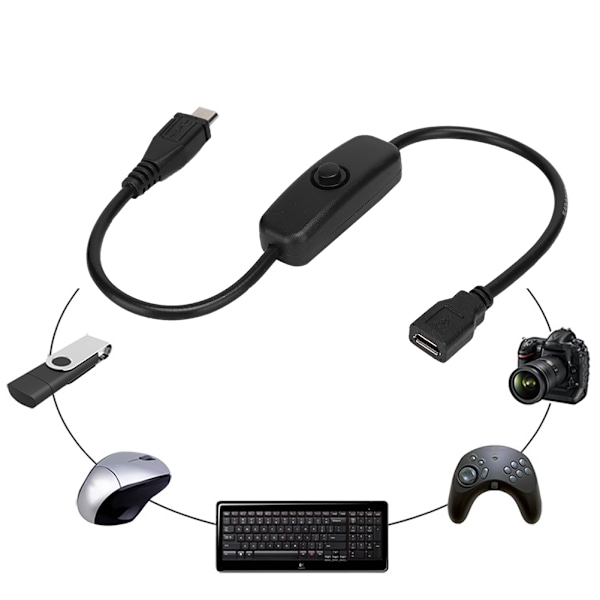 Micro USB hun til han forlængerkabel med 501 knapkontakt til Raspberry Pi