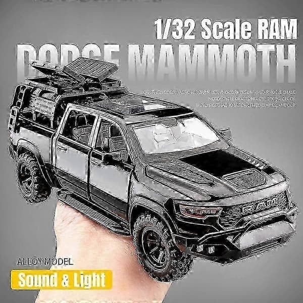 1:32 Dodge RAM Mammoth Pickup Truck Off Road Alloy Legetøjsbil Model Lyd & Lys Træk Tilbage Samling Gave Til Drenge Børn VIT