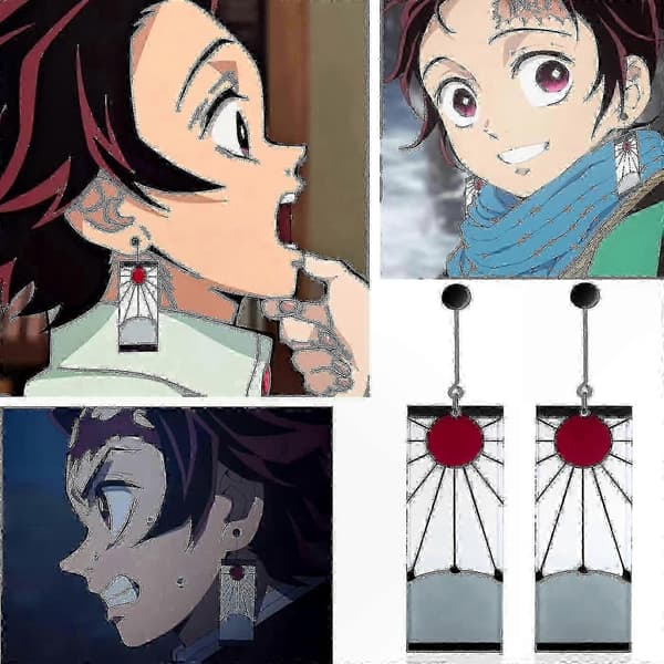Sorte Hanafuda-øreringe - 925 sterlingsølv Clip-On Anime Cosplay-tilbehør til mænd og kvinder