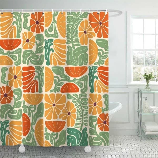 【03】Lollanda Boho Duschdraperi, 180x180 cm, Abstrakt Blommig, Vattentätt Polyester Duschdraperi med 12 Krokar, Modern Digitaltrycksdesign B