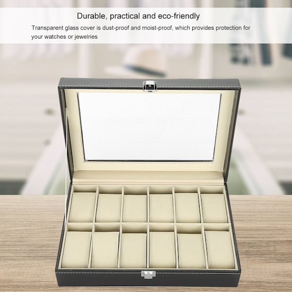12 Rum PU Læder Ur Display Etui Opbevaringsboks Organizer Ur Smykker Display Boks