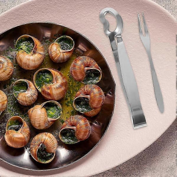 Escargot-tang og gafler, sæt til servering af snegle, restaurantbrug, minimalistisk design, 4 dele