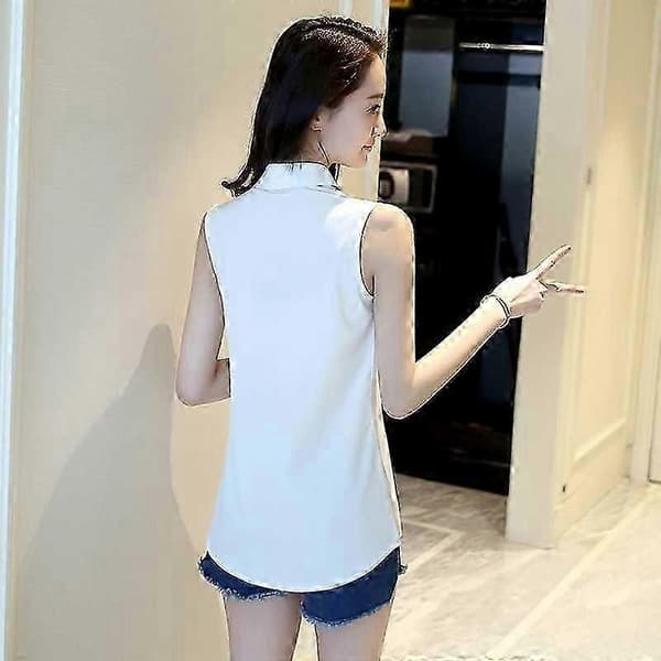 Ærmeløs, tætsiddende hvid bluse til kvinder forår/sommer ny multifunktionel White.pointed.collar1 S.75.90.catties