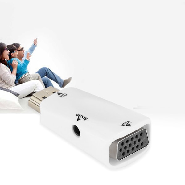 HD 1080P HDMI Hona till VGA Hona Konverter Adapter med 3.5mm Ljudutgångskabel Vit