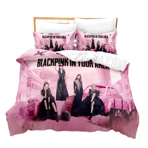 【03】B01 Svart Rosa 3D-tryckt Set Påslakan Örngott Barnpresent, Enkelsäng 135x200cm