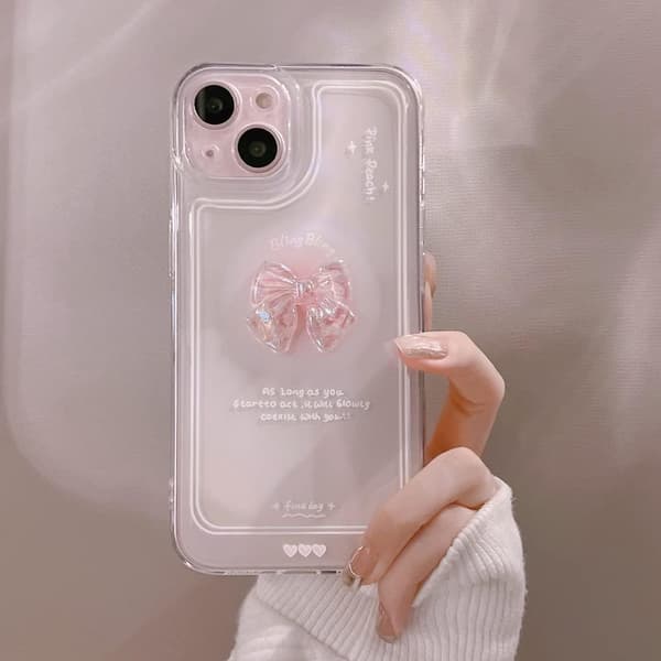 【03】Kompatibel med iPhone-etui, sød 3D lyserød sløjfe, slank, klar, æstetisk design, kvinder, piger, glitrende, beskyttende telefonetui til iPhone iPhone7Plus/8Plus
