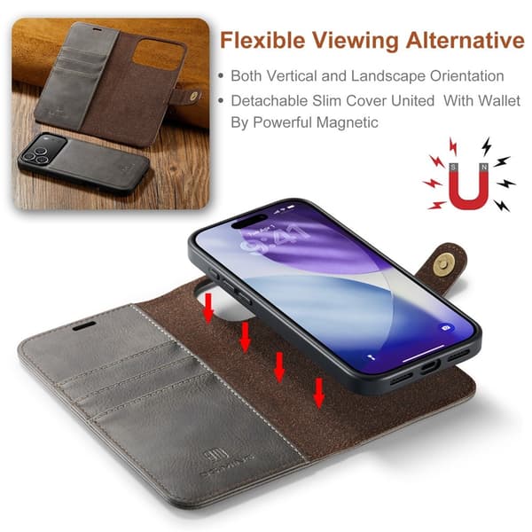 【03】DG MING iPhone 17 Pro Max 2-i-1 Magnet Pung Etui - Grå gr\\u00e5 gray