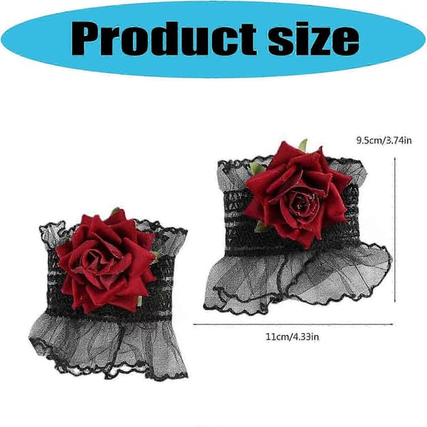 Lolitas Rose Spetshandskar Handärmar Kvinnor Volang Handledsmanschetter Elastiskt Armband för Halloween, Bröllop, Maskerad White