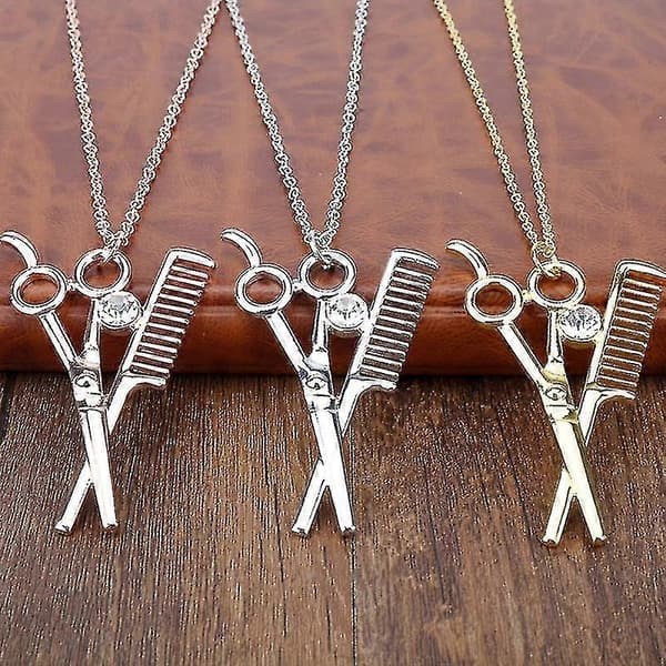 Unisex trendigt hårstylistkamhängehalsband Silver