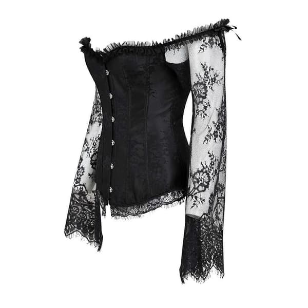 Långärmad spetsmidjebandage för formell klänning viktoriansk korsett toppar fransk stil överbyst bustier för temaevenemang röd M Red M
