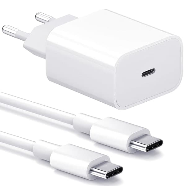 【03】Oplader - 20W USB-C Hurtigoplader - Adapter + 2-meter Datakabel (Hvid, 2-pak) 2-pak 2-Pack USB-C