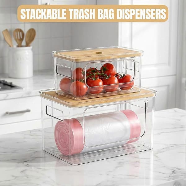 Förpackning med soppåsedispenser med halkskydd - Stapelbar soppåsedispenser för tvättstuga, under diskbänksorganisatör Läpinäkyvä väri