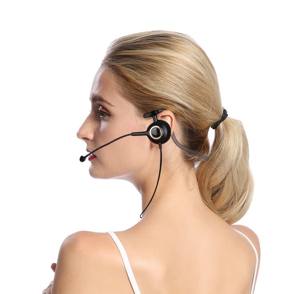 Call Center Headset med mikrofon, bagmonteret støjreducerende kundeservice headset 3,5 mm