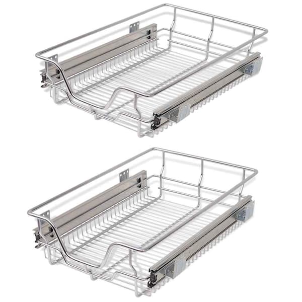 【03】vidaXL Udtrækkelige trådkurve 2 stk. sølv 400 mm Sølv Silver silver