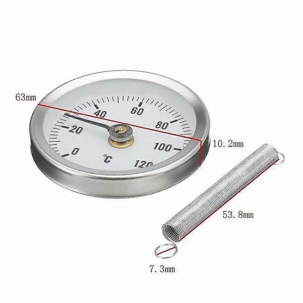 st. rörfjäderklämmtermometer 63 mm 0-120 aluminiumtemperaturmätare för varmvatten, VVS. hopea