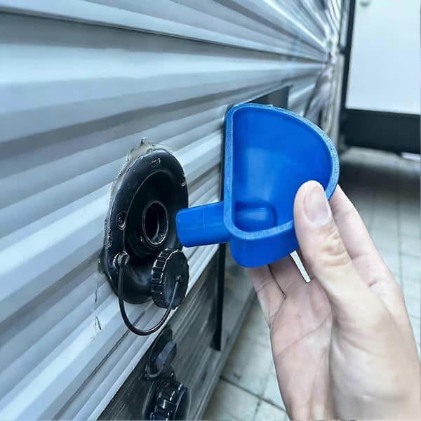 3D-printet spildfri påfyldningstragt til campingvogn, varevogn, autocamper, rejser, camping, roadtrips Blue