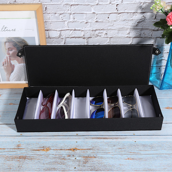 8 rum Bærbar Brille Etui Rejse Solbrille Opbevaringsetui Organizer Sort