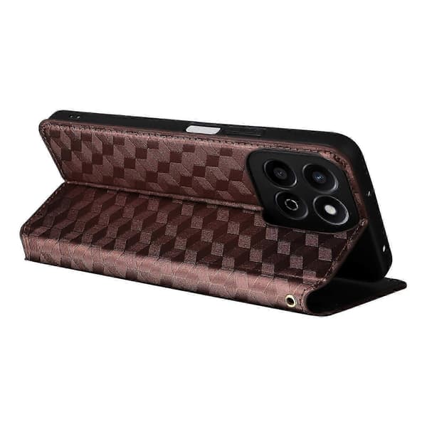 För Honor 200 Smart 5G/Play 60 Plus 5G-skal Rhombus Imprint PU-läderplånboksfodral Brown