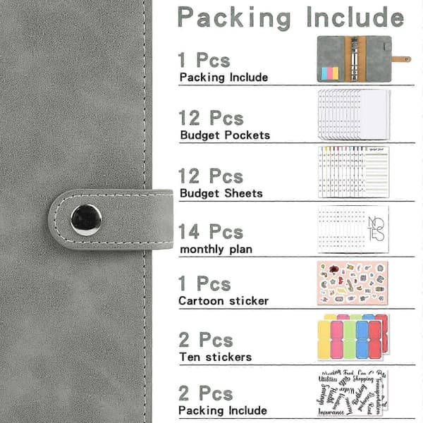 Budgetplanlægger Budgetmappe - Husholdningsbog A6 Budgetplanlægger Pengekuvert Kuvertmetode, Budgetplanlægger Pengeorganisator Penge Dark grey