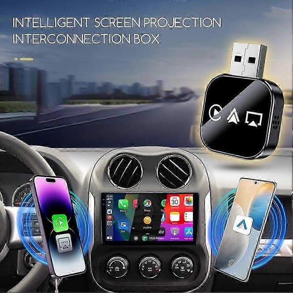 【03】3-in-1 langaton CarPlay-sovitin - AI Smart Box Applelle ja Android Autolle, Plug & Play, tukee Netflixiä, ESPN:ää, YouTubea, TikTok IOS:ää. Musta IOS . Black