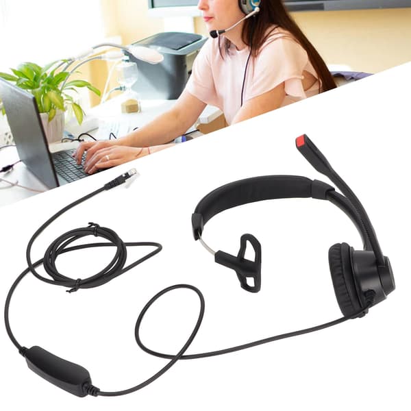 Justerbar højttalerlydstyrke og mute mikrofon monauralt business headset, sort