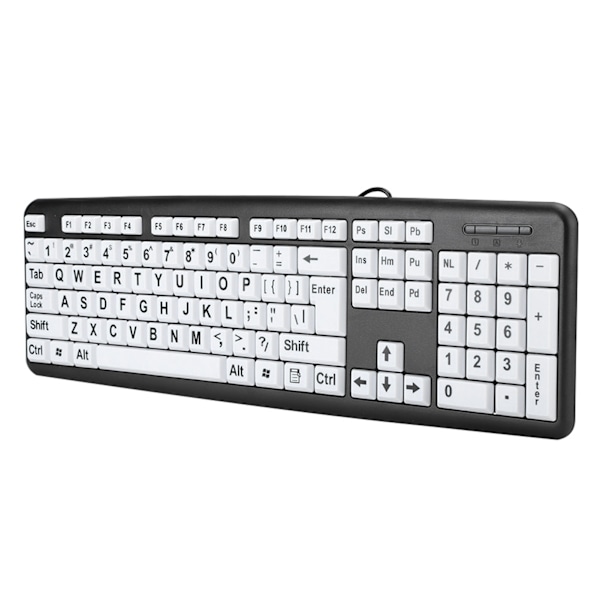 Sort Lavsynstastatur USB Kablet Tastatur til Ældre med Hvide Store Taster Sort