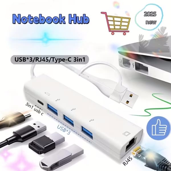 USB2.0- ja Type-C–Ethernet-sovitin, 7-in-1-moniporttikeskitin PD60W/Gigabit RJ45/USB*3- ja Type-C-porteilla