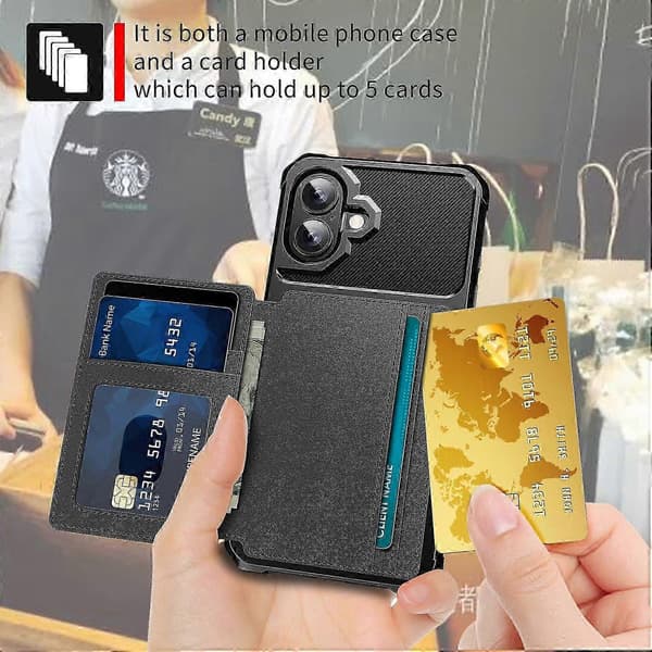 Til iPhone 17 Etui med kortholder PU Læder + TPU Telefon Bagcover