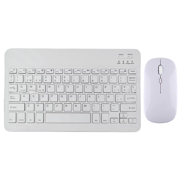 【03】Trådløst tastatur og mus til iPad Air 5, 4 Pro, 11, Bluetooth, spansk, engelsk, Android, iOS, Windows, telefon, supl white Spanish