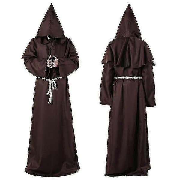 Halloween Middelalderlig Munke Kostume Kåbe Munk Troldmand Præst Cosplay Kostume Brown M