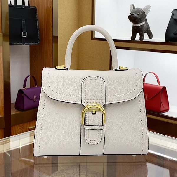 Køskindslæder Crossbody Taske Stor Kapacitet med Hestesko Spænde 21x10x17cm white