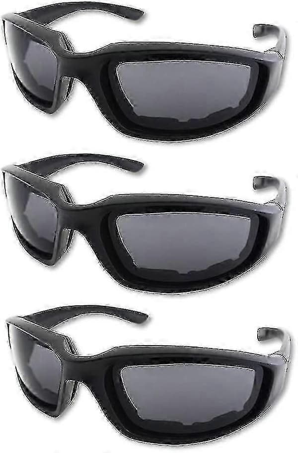 3-pack motorcykelglasögon, UV-skydd dammtäta vindtäta (grå/vit/gul) grey