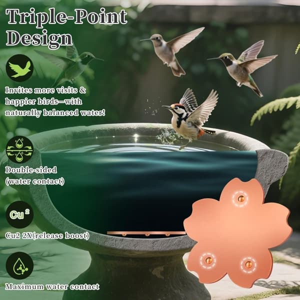 【03】1/2-pack Copper Disc for Bird Bath - 99.99% Pure Copper Cleaning Disc for Clean Water, Triple Point Support, Fits All Bird Baths 1-pack