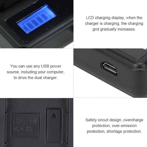 SEIVI Kamera Batteri Enkelt Slot Oplader med LCD Display til Sony Digitalkamera NP BX1