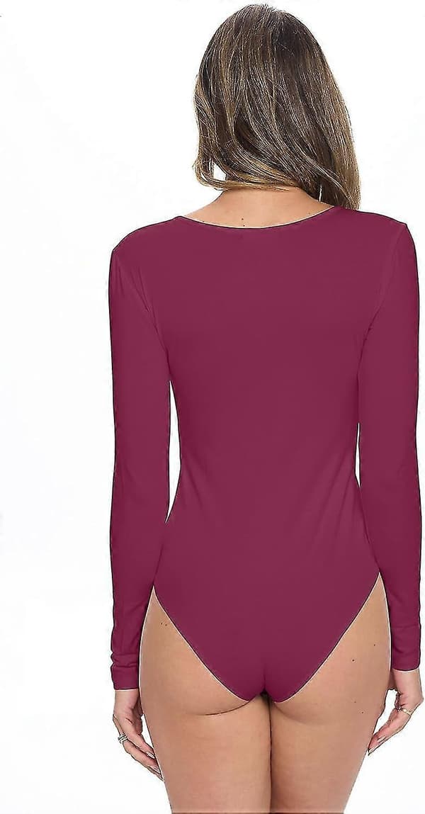 Langærmet bodysuit - Åndbar bomuldsstretch Burgundy X-Small