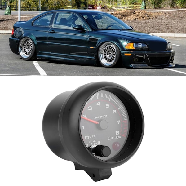 3.75in Sort Racing Bil Omdrejningstæller 0‑8000 RPM 12V Universal Bilmåler