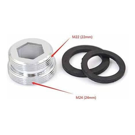【03】2-pak solid metal vandhaneadapter kompatibel med køkkenhane (M24 til M22)